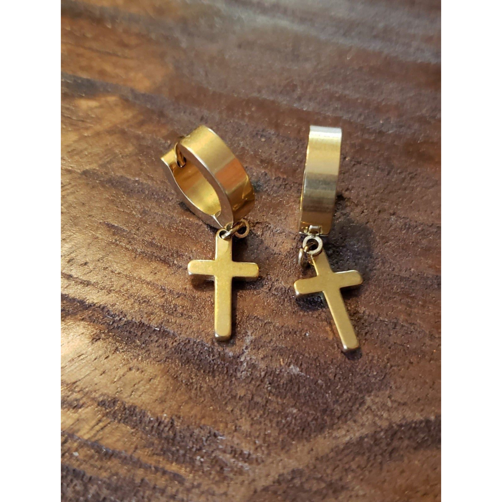 1.25" Gold Anodized Niobium Huggie Hoops with Cross